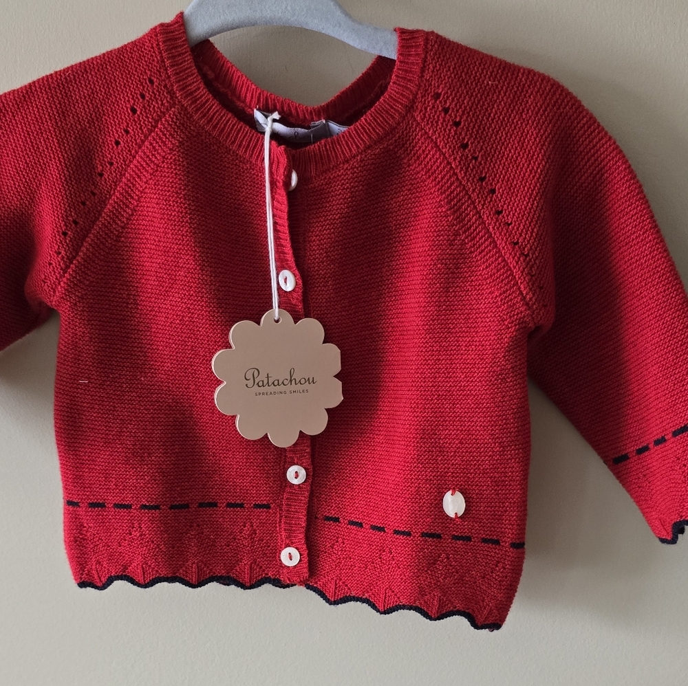 Patachou red knit cardigan